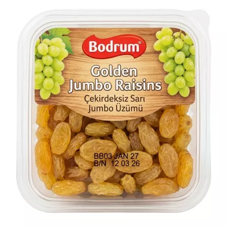 Front view of Bodrum Golden Jumbo Raisins 250g pack
