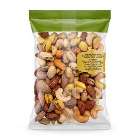 Back view of Donya Premium Mixed Nuts 170g showing nut variety and packaging details