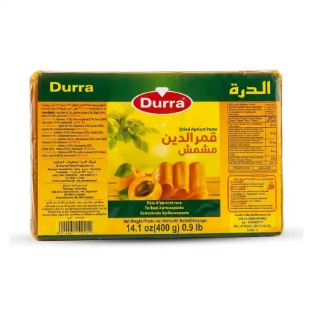 Front packaging of Durra Dried Apricot Paste 400g showing product details