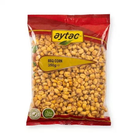 Aytac BBQ Corn Snacks 350g pack front with price label