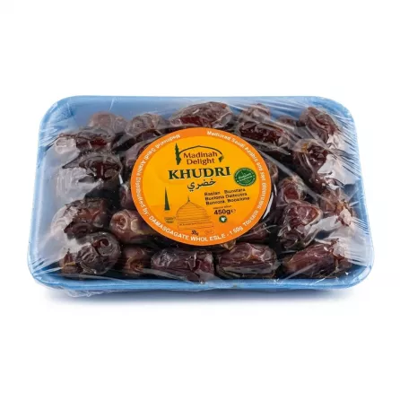 Side view of Madinah Delight Khudri Dates 450g pack