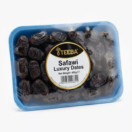 Angle view of Teeba Safawi Luxury Dates 450g pack