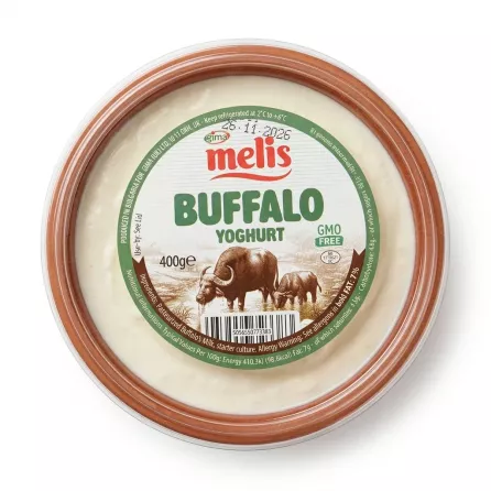 Top view of Melis Buffalo Yoghurt 400g showing label and special offer price