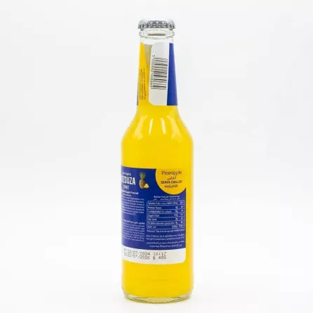 Back of Kazouza 1941 Pineapple Sparkling Drink showing nutrition facts