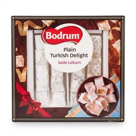 Bodrum Plain Turkish Delight box with visible sweets