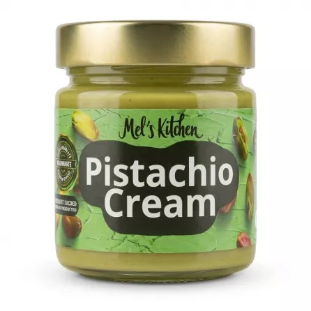 Front view of Mel's Kitchen Pistachio Cream jar 200g