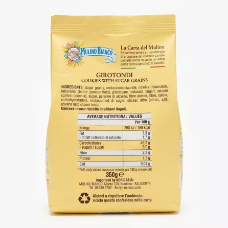 Back of Mulino Bianco Girotondi pack showing ingredients and nutritional values