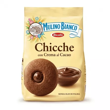 Front of Mulino Bianco Chicche con Crema al Cacao biscuit bag