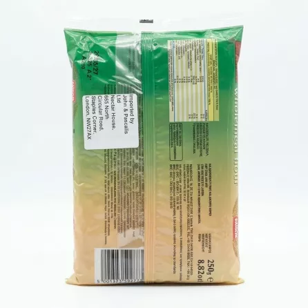 Back of Faidon Grissini wholemeal breadsticks pack showing label and nutrition