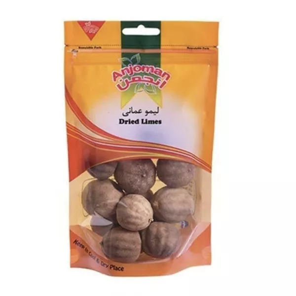 Anjoman Dried Limes: A unique and versatile spice that can add a sour and complex flavor to a variety of dishes. Enjoy its unique flavor and health benefits in stews, soups, sauces, and marinades.