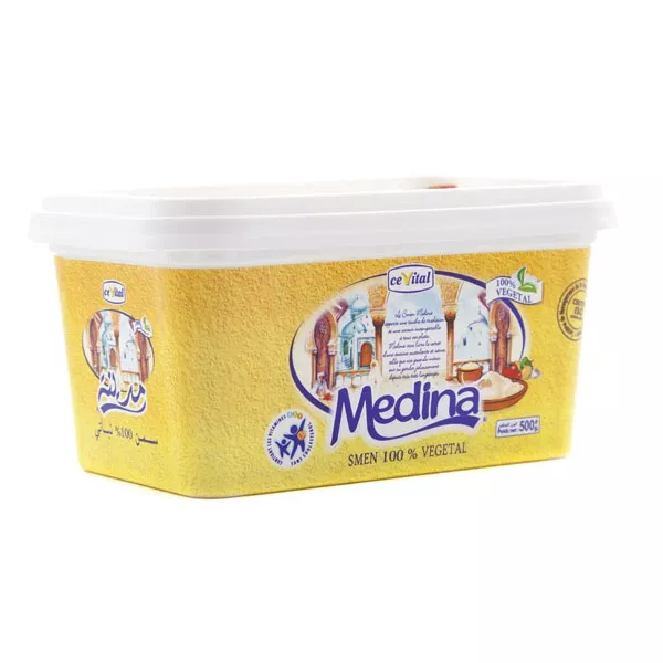 Medina Smen Vegetal 500g - traditional vegetarian butter for authentic cooking. Perfect for rich flavors and recipes. Available at halalo.co.uk and Halalo.