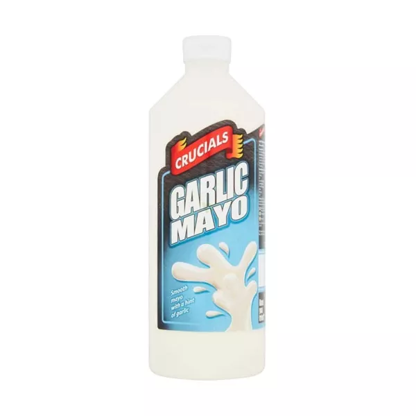 Crucials Garlic Mayo 1L bottle – Creamy halal-certified garlic mayonnaise for burgers, wraps and dips