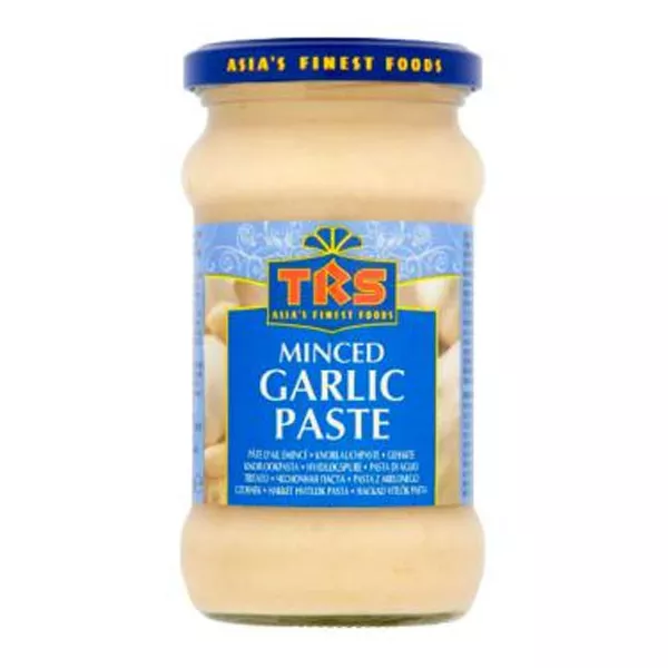 TRS Minced Garlic Paste. Ready-to-use minced garlic paste for convenient cooking. Available at halalo.co.uk and Halalo.