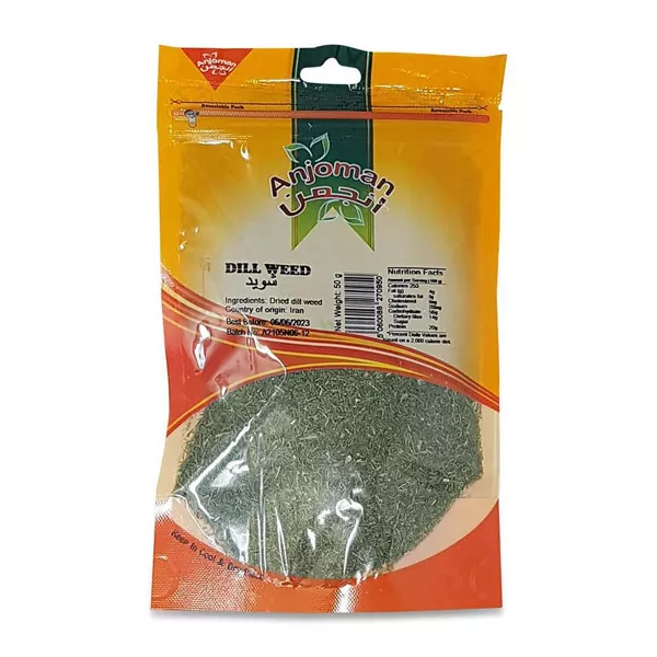 Anjoman Dill Weed adds a burst of fresh flavor to your dishes. This high-quality dried dill is perfect for seasoning salads, soups, and meat dishes.