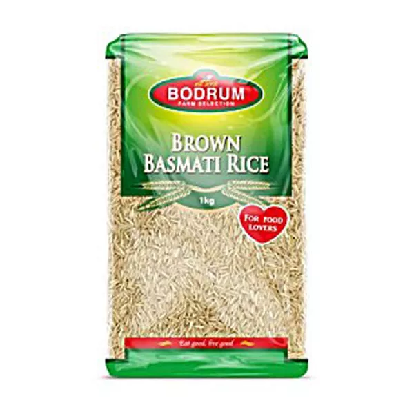 Bodrum Easy Cook Brown Basmati Rice 1kg pack – Halal-certified aromatic wholegrain rice with elongated grains