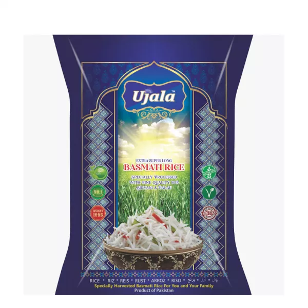 Ujala Extra Super Long Basmati Rice 10kg pack – Halal-certified aged basmati rice with 8.3mm+ grains