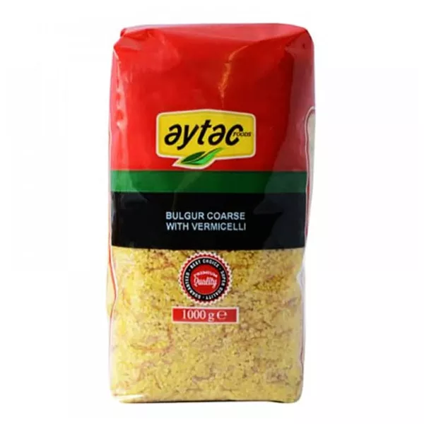 Aytac Bulgur with Vermicelli 1kg pack – Halal-certified coarse bulgur and golden pasta mix for Turkish pilaf