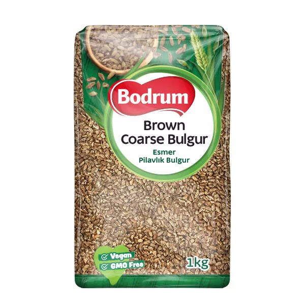 Bodrum Brown Coarse Bulgur 1kg pack – Halal-certified wholegrain cracked wheat for kibbeh and salads