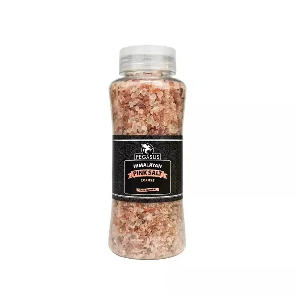 Pegasus Himalayan Pink Salt Coarse 800g. Naturally beautiful, coarse Himalayan pink salt. Perfect for cooking and seasoning. Available at halalo.co.uk and Halalo.