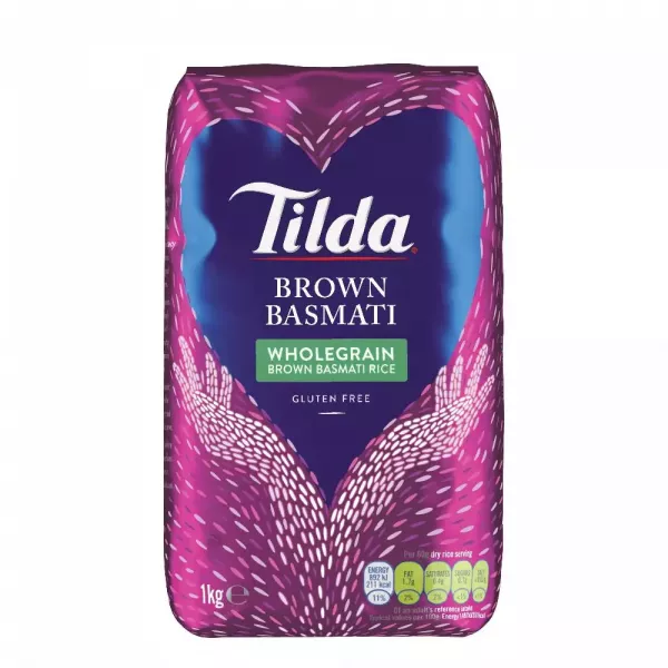 Tilda Brown Basmati Rice 1kg pack – Halal-certified wholegrain basmati rice with bran intact