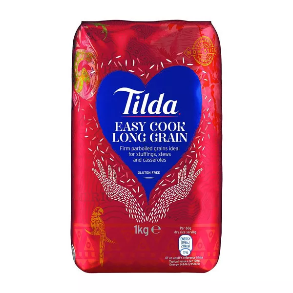 Tilda Easy Cook Long Grain Rice 1kg pack – Halal-certified parboiled rice for fluffy results