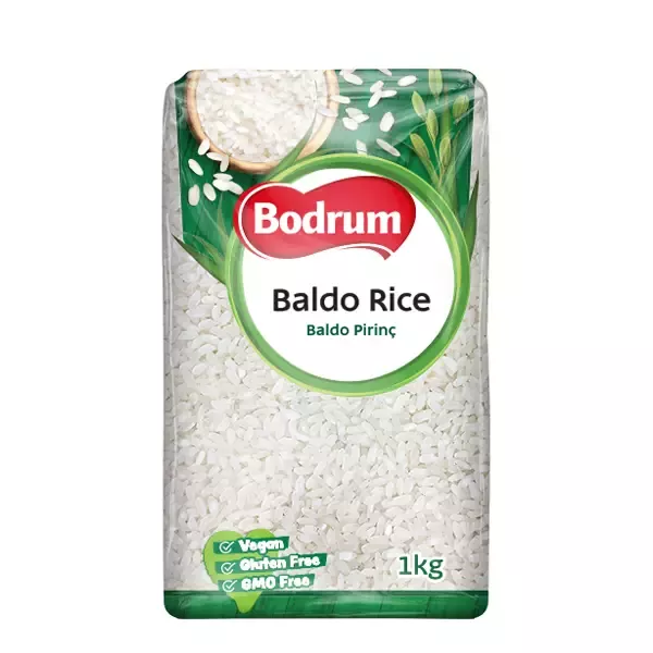Bodrum Baldo Rice 1kg pack – Halal-certified Turkish medium-grain rice for pilafs and stuffings