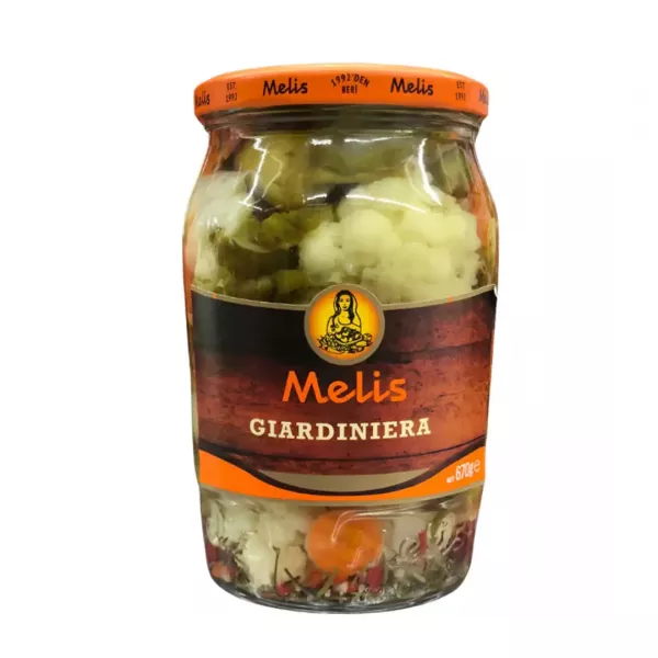 Melis Giardiniera Mediterranean Style Pickled Mixed Vegetables add a tangy kick to any dish. Available at halalo.co.uk and Halalo.