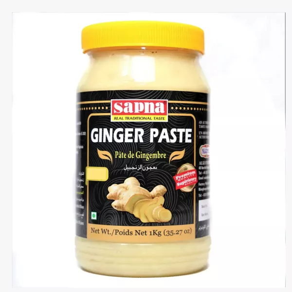 Sapna Ginger Paste. Ready-to-use ginger paste for convenient cooking. Saves time and effort. Available at halalo.co.uk and Halalo.