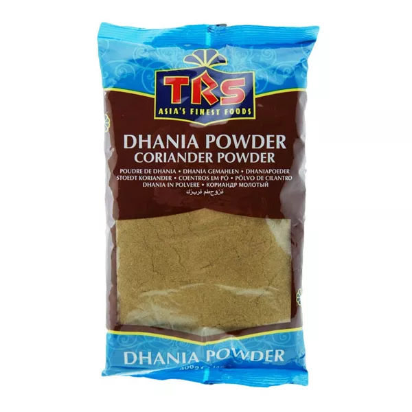 TRS Dhania Coriander Powder 100g. Aromatic coriander powder for cooking. Available at halalo.co.uk and Halalo.