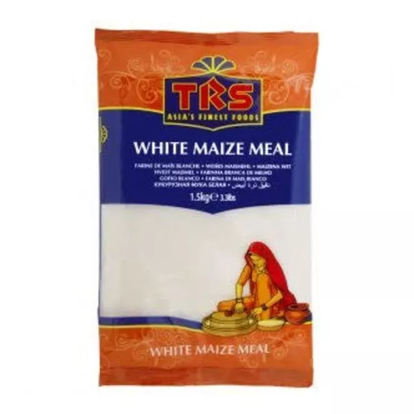 TRS White Maize Meal 1.5kg. Versatile white maize meal for baking and cooking. A staple ingredient. Available at halalo.co.uk and Halalo.