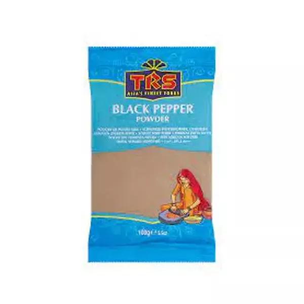 TRS Black Pepper Powder 100g. A classic spice for everyday cooking. Available at halalo.co.uk and Halalo.