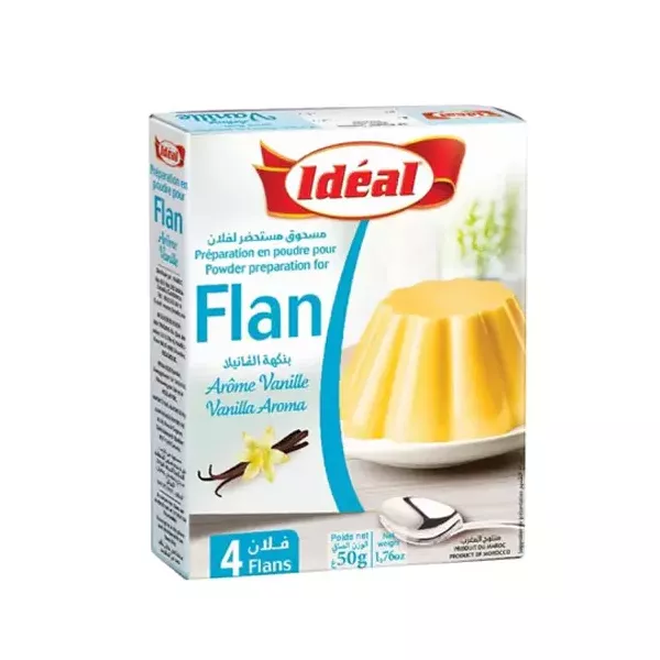 Ideal Flan Vanilla 50g - smooth, instant vanilla flan mix for classic desserts. Quick to prepare, perfect for any occasion. Available at halalo.co.uk and Halalo.