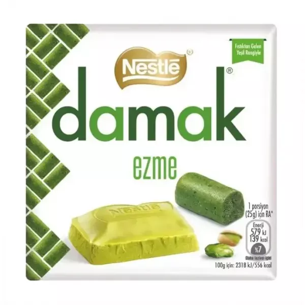 Nestle Damak Ezme Pistachio Cream Chocolate 55g - smooth pistachio cream filled chocolate for a delicious indulgence. Available at halalo.co.uk and Halalo.
