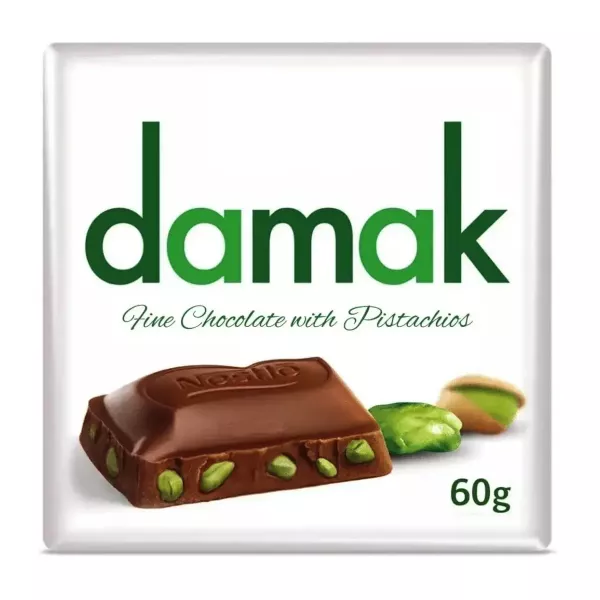 Nestle Damak Fine Chocolate With Pistachios 60g - luxurious pistachio-filled chocolate for a gourmet treat. Available at halalo.co.uk and Halalo.