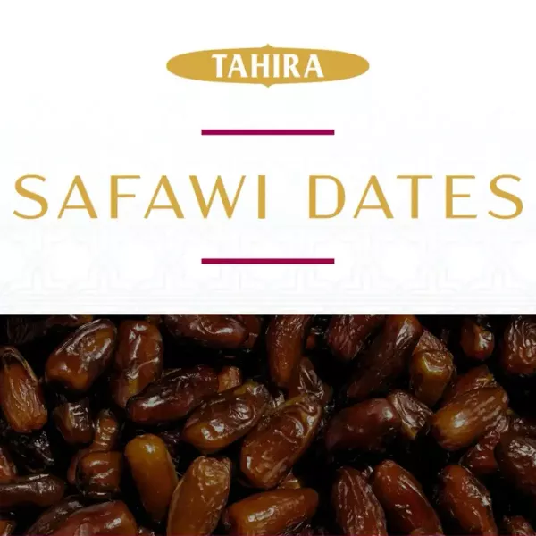Tahira Safawi Dates 450g. Enjoy the rich flavor of these delicious Safawi dates. Available at halalo.co.uk and Halalo.