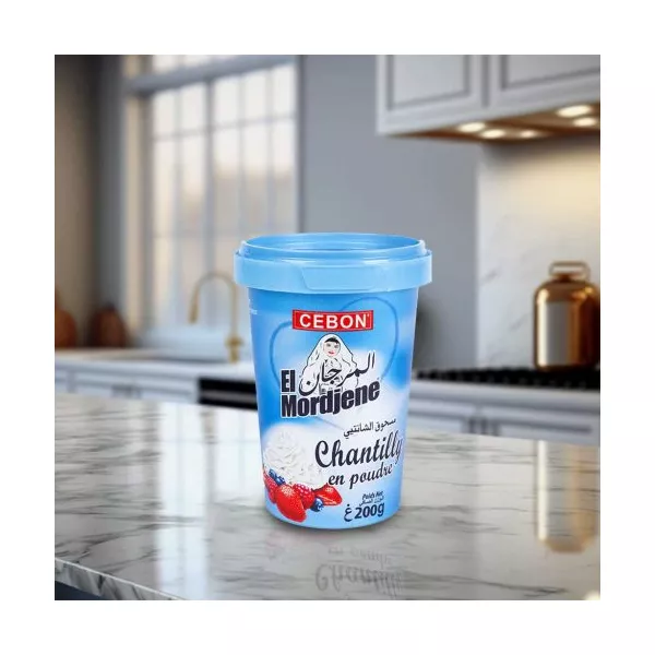 Cebon El Mordjene Chantilly Cream 200g – light and fluffy whipped cream ideal for desserts, cakes, and baking. Available at halalo.co.uk and Halalo.