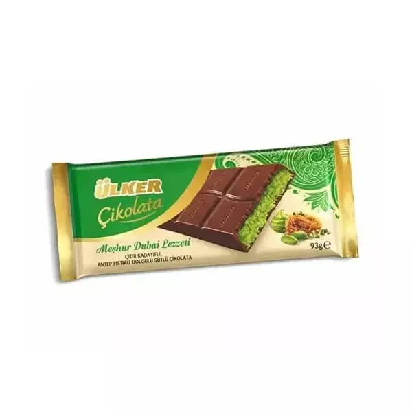 Ülker Chocolate with Pistachio 93g - delicious pistachio-filled chocolate bar for a sweet treat. Available at halalo.co.uk and Halalo.