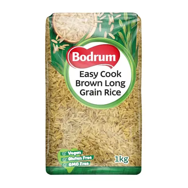 Bodrum Easy Cook Brown Rice 1kg pack – Halal-certified parboiled wholegrain rice with bran intact