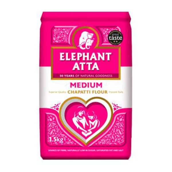 Elephant Atta Medium Chapatti Flour 1.5kg - Premium halal wholemeal flour for soft rotis and traditional flatbreads