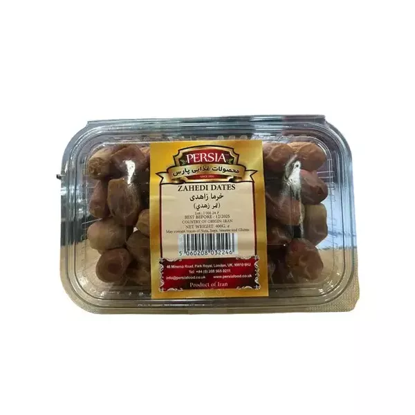 Persia Zahedi Dates 400g. Enjoy the unique flavor of Zahedi dates. Available at halalo.co.uk and Halalo.