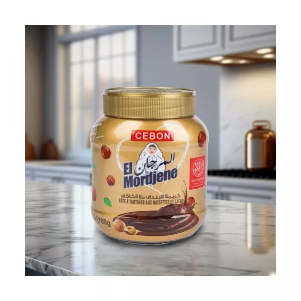 Cebon El Mordjene Chocolate Hazelnut Cream Spread 700g – rich and creamy chocolate hazelnut spread perfect for breakfasts, desserts, and snacks. Available at halalo.co.uk and Halalo.