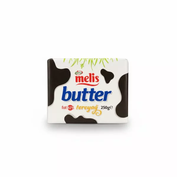 Melis Butter 250g pack with cow print packaging