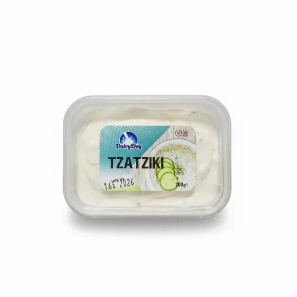 DairyDay Tzatziki dip 200g tub front view with label
