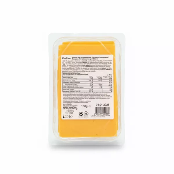 Back label of Sofra Cheddar Cheese with ingredients and nutritional facts