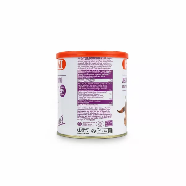 Nutritional and ingredient information on Gazi Goat's Milk Cheese tin