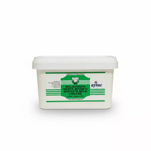 Front label of Aytac Bulgarian White Brined Sheep's Milk Cheese container