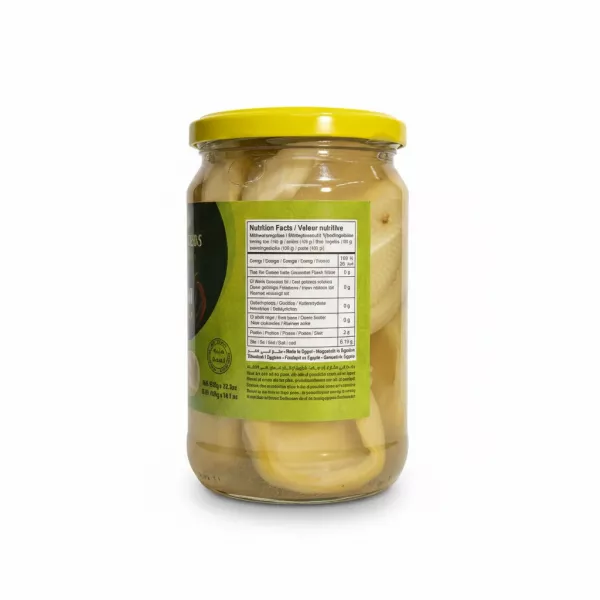 Nutrition facts label on Teeba Artichoke Hearts jar