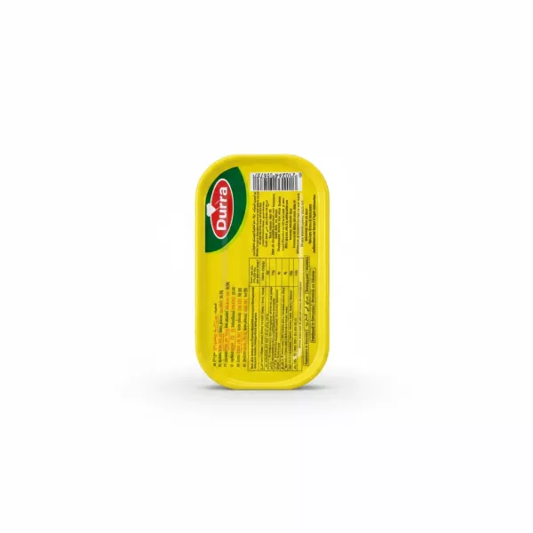 Durra sardines canned in soya oil back view with ingredients and nutritional facts