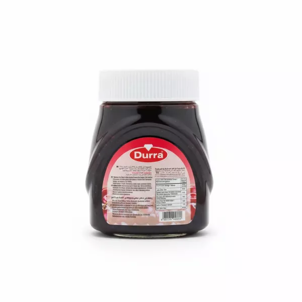 Jar of Durra Cherry Fruit Spread back label with nutritional info