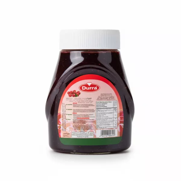 Durra Cherry Fruit Spread jar back label with ingredients and nutritional facts